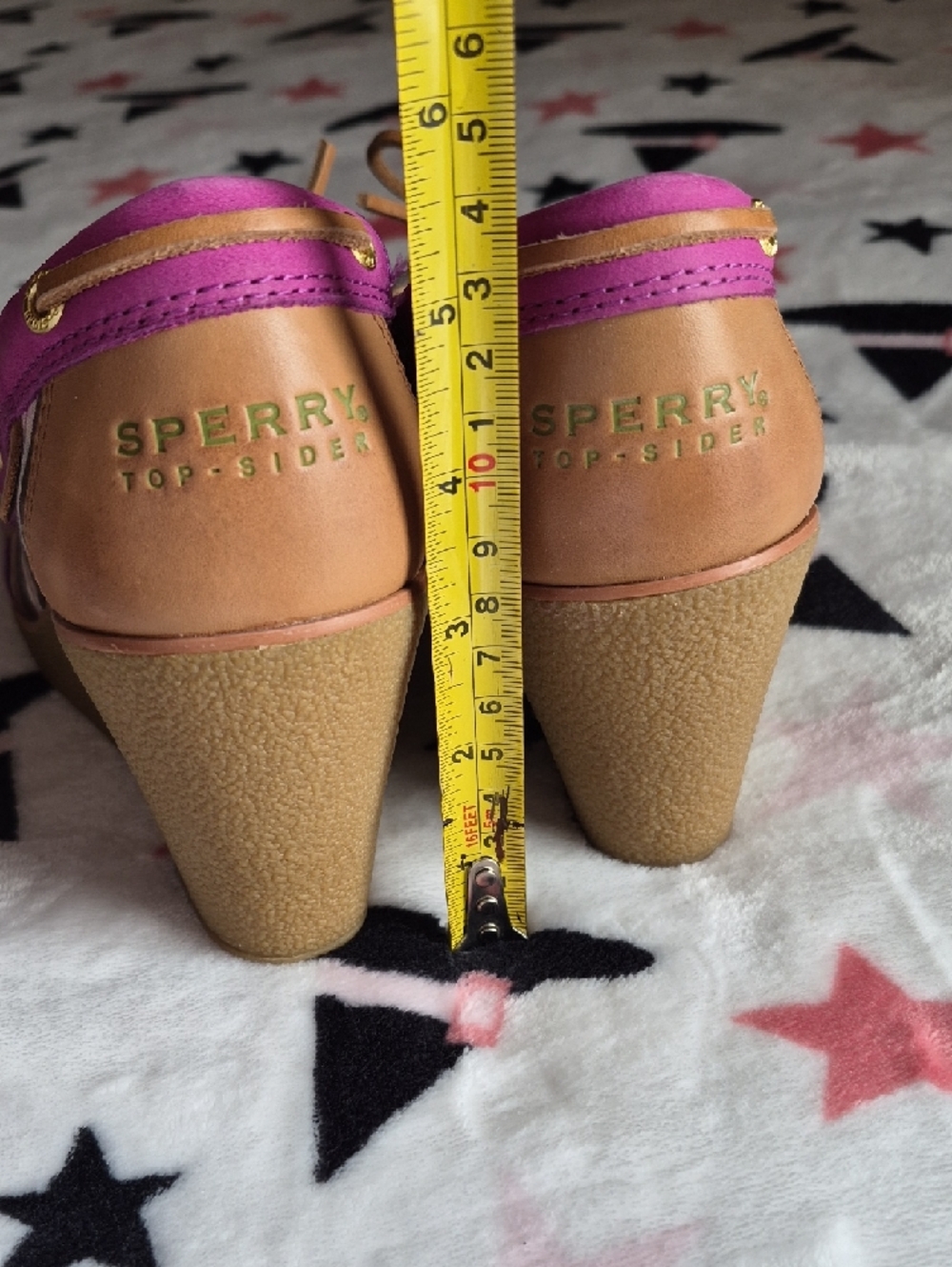 Sperry Magenta Wedge Boat Heels with Tan Laces - Picture 5 of 6